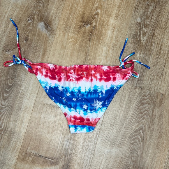 OCEAN PACIFIC red, white, blue tie dye string tie bikini bottoms. - Picture 2 of 4